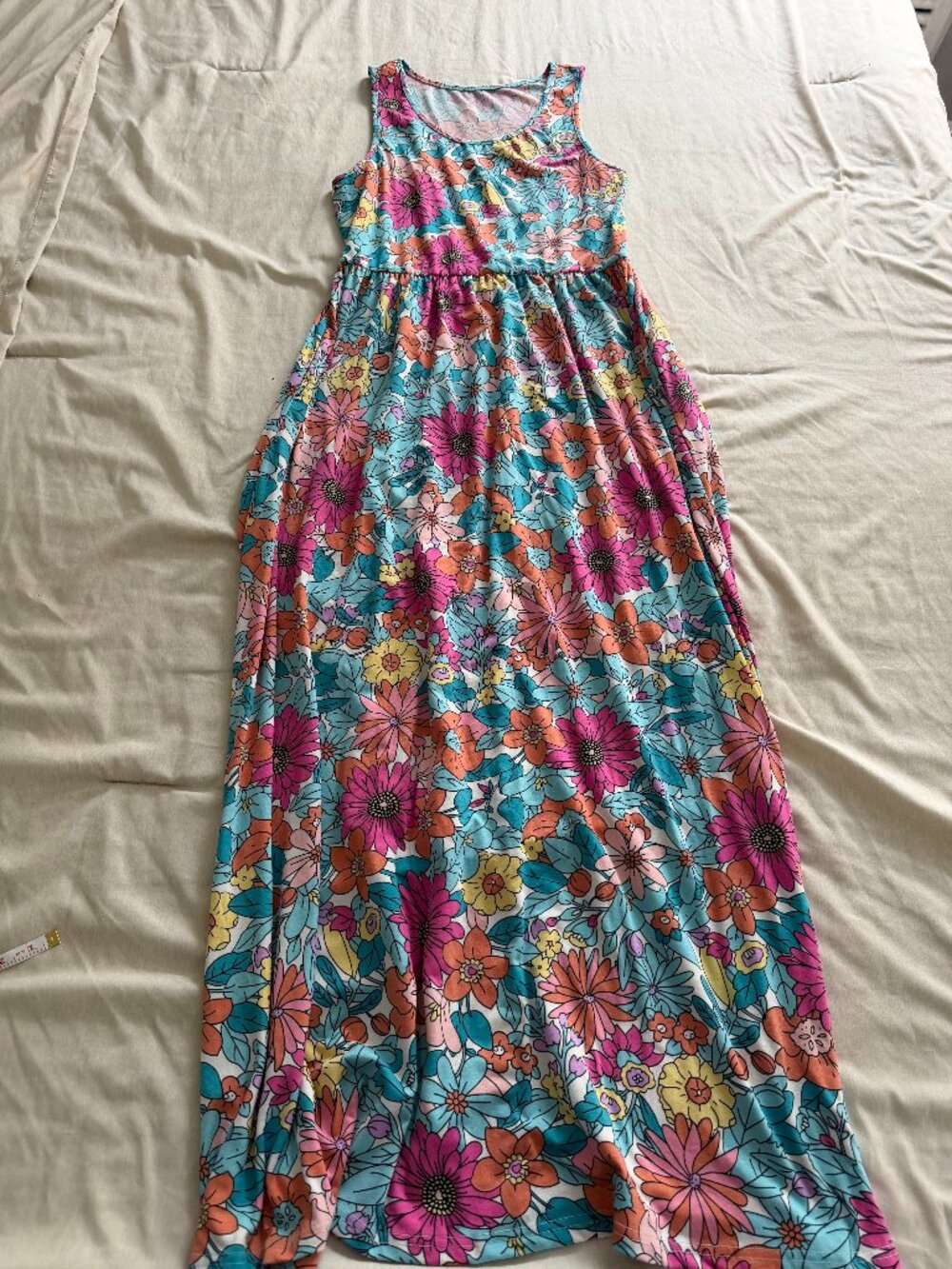 Round Neck Sleeveless Maxi Dress with Pockets - Size L